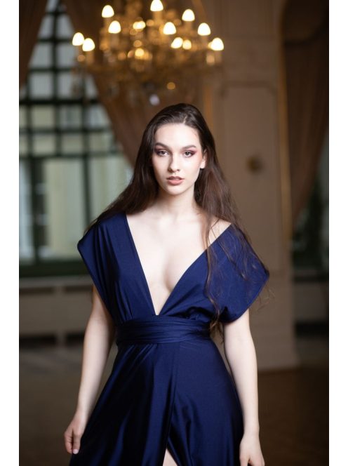 Maxi šaty s viacerými spôsobmi viazania - tmavomodré