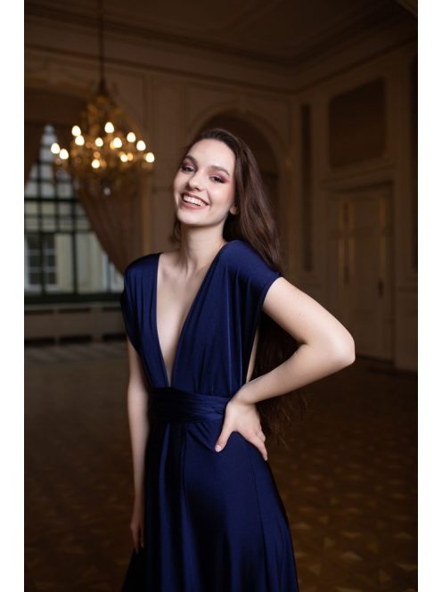 Maxi šaty s viacerými spôsobmi viazania - tmavomodré