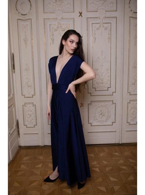 Maxi šaty s viacerými spôsobmi viazania - tmavomodré