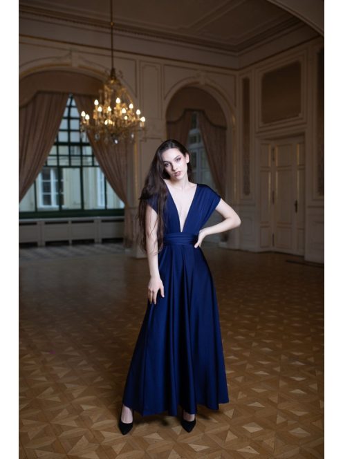 Maxi šaty s viacerými spôsobmi viazania - tmavomodré