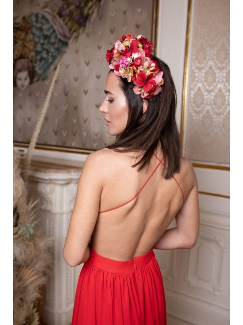 Mušelínové šaty bez chrbtovej časti - červená