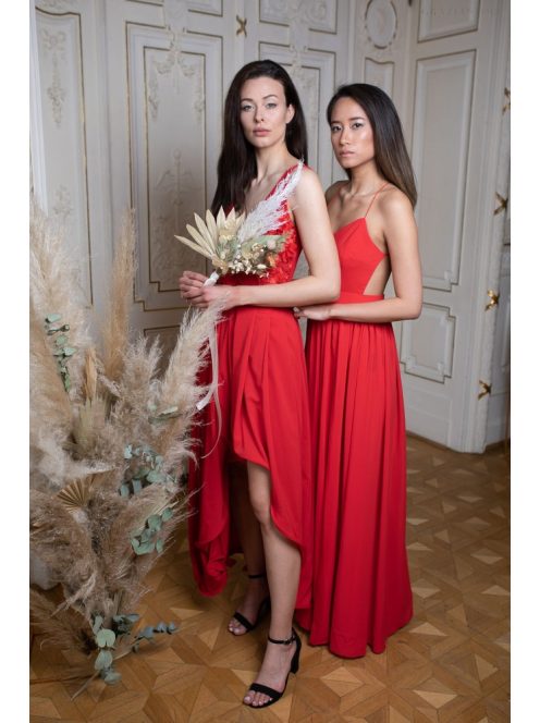 Mušelínové šaty bez chrbtovej časti - červená