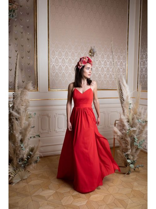 Mušelínové šaty bez chrbtovej časti - červená