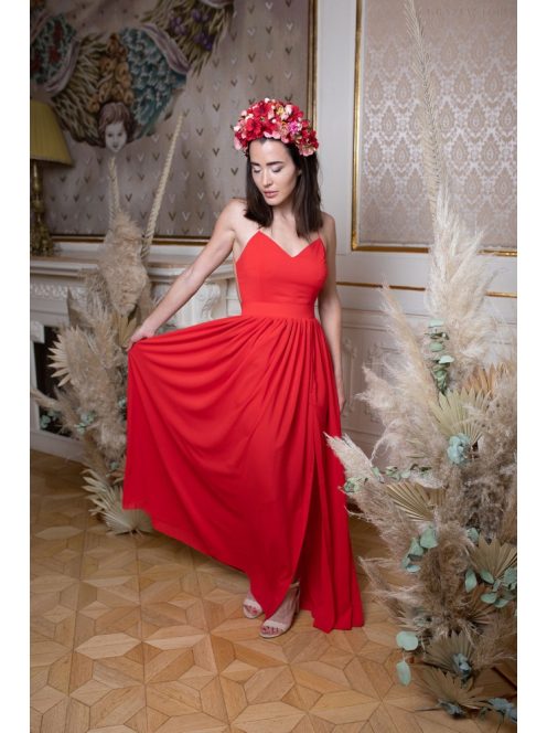 Mušelínové šaty bez chrbtovej časti - červená