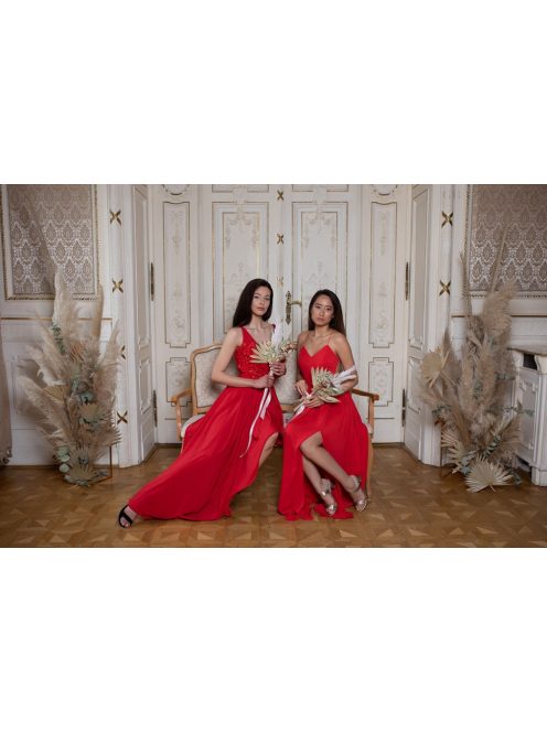 Mušelínové šaty bez chrbtovej časti - červená