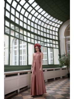 Maxi šaty s výstrihom v tvare slzičky- kávovo-krémová 