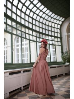 Maxi šaty s výstrihom v tvare slzičky- kávovo-krémová 