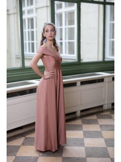 Maxi šaty so srdiečkovým výstrihom - kávovo krémová