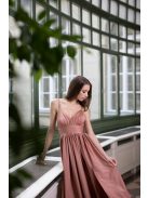 Maxi šaty s výstrihom do V - kávovo krémová