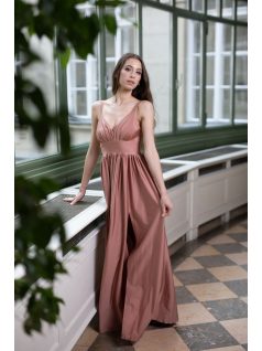 Maxi šaty s výstrihom do V - kávovo krémová