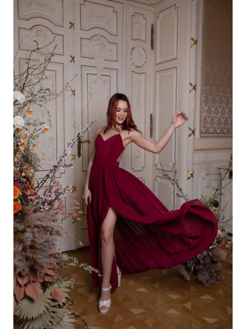 Maxi šaty bez chrbtovej časti - bordová