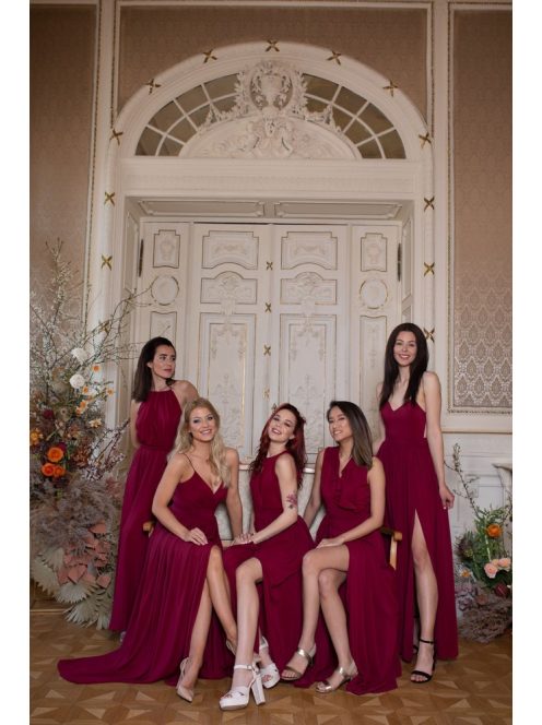 Maxi šaty bez chrbtovej časti - bordová