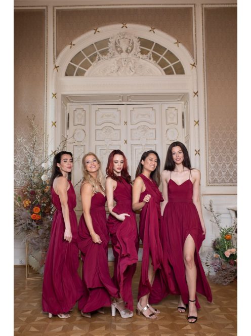 Maxi šaty s výstrihom v tvare slzičky - bordová 