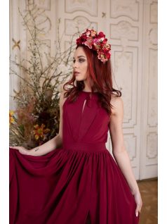 Maxi šaty s výstrihom v tvare slzičky - bordová 