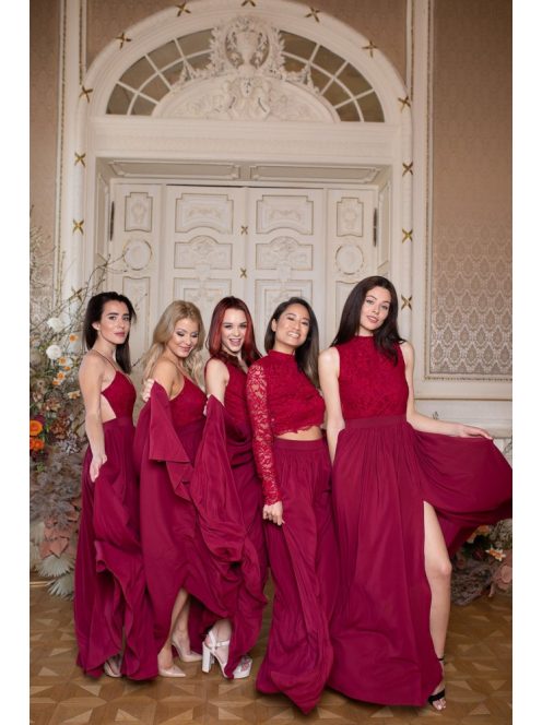 Mušelínové maxi šaty - bordová