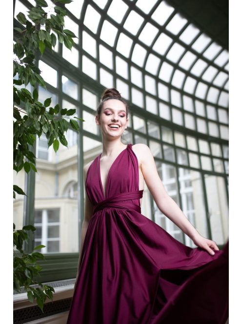 Maxi šaty s viacerými spôsobmi viazania - bordová