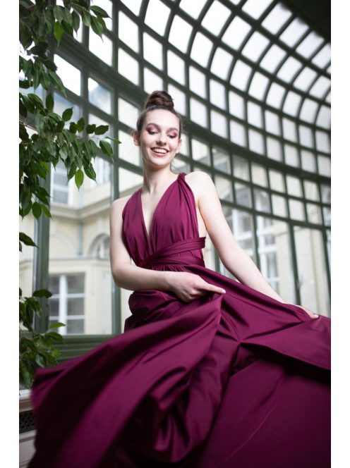 Maxi šaty s viacerými spôsobmi viazania - bordová