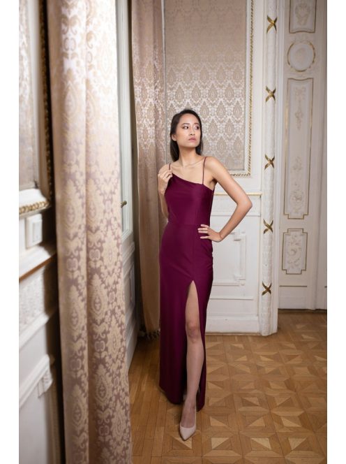 Jednoramenné  maxi šaty - bordové