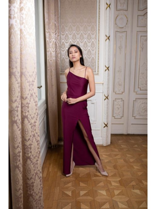 Jednoramenné  maxi šaty - bordové