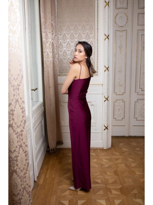 Jednoramenné  maxi šaty - bordové