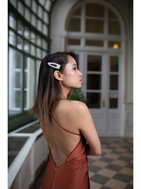  Maxi šaty s padacím výstrihom- hrdzavohnedá.