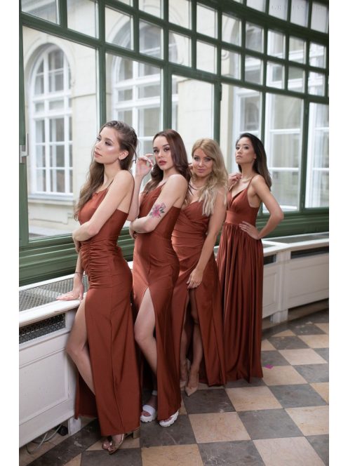 Na boku nariasené, bodycon  maxi šaty - hrdzavohnedé