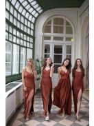 Na boku nariasené, bodycon  maxi šaty - hrdzavohnedé