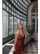 Na boku nariasené, bodycon  maxi šaty - hrdzavohnedé