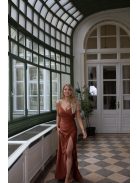 Na boku nariasené, bodycon  maxi šaty - hrdzavohnedé