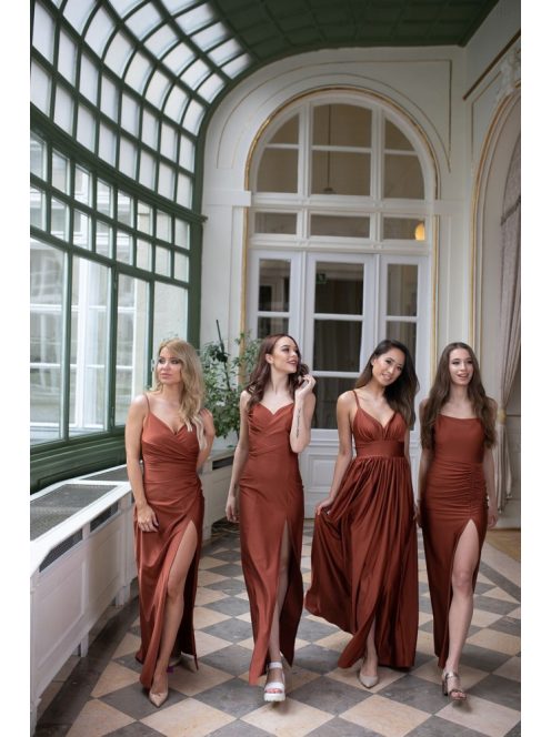 Na boku nariasené, bodycon  maxi šaty - hrdzavohnedé