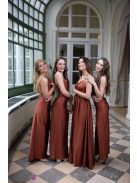 Na boku nariasené, bodycon  maxi šaty - hrdzavohnedé