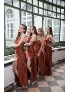 Na boku nariasené, bodycon  maxi šaty - hrdzavohnedé