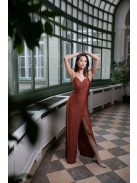 Obtiahnuté  maxi šaty s tenkými ramienkami - hrdzavohnedá