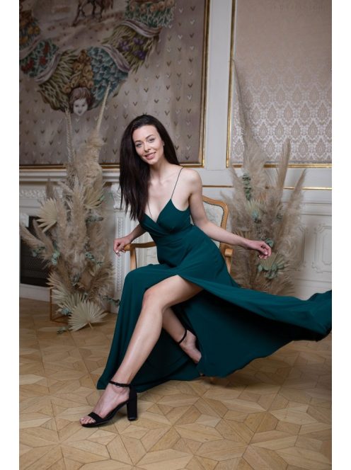 Abigél – tmavozelené mušelínové maxi šaty