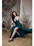 Abigél –  tmavozelené mušelínové maxi šaty