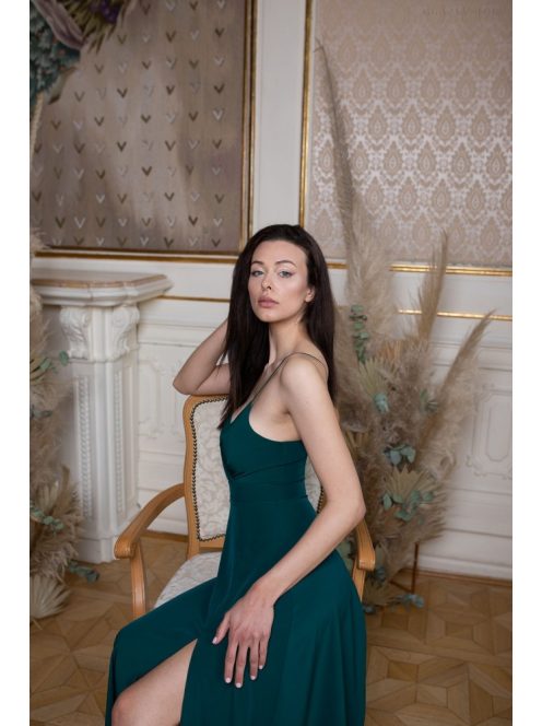 Abigél –  tmavozelené mušelínové maxi šaty