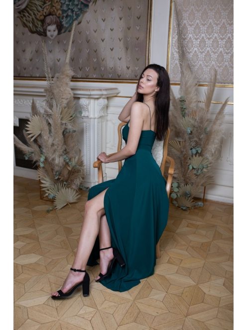 Abigél –  tmavozelené mušelínové maxi šaty