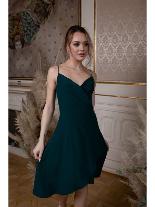 Mini šaty s preloženým dekoltom- tmavozelené