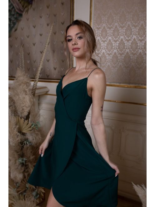 Mini šaty s preloženým dekoltom- tmavozelené