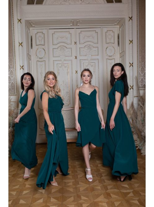 Mini šaty s preloženým dekoltom- tmavozelené