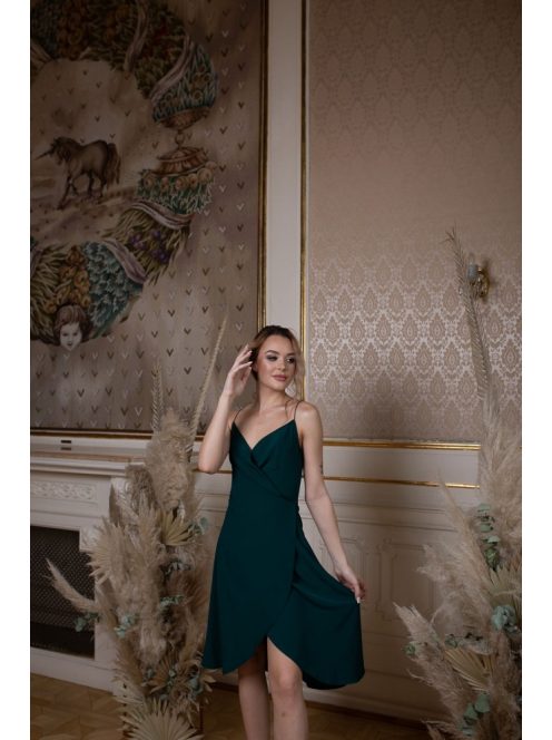 Mini šaty s preloženým dekoltom- tmavozelené