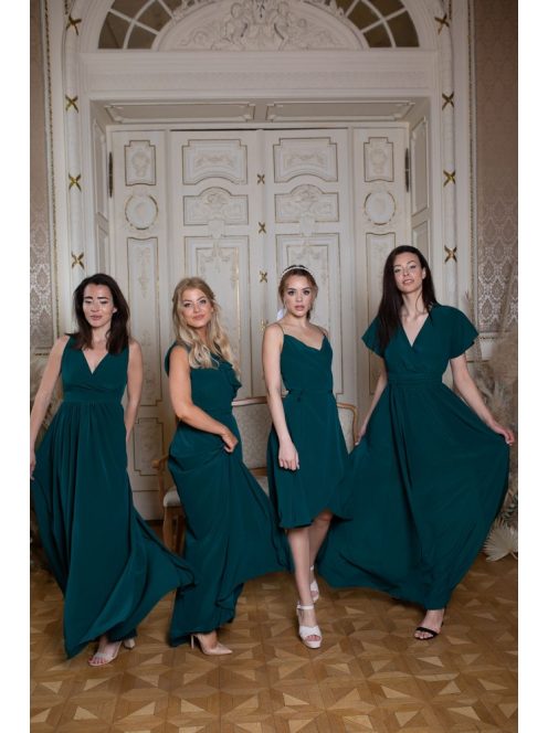 Mini šaty s preloženým dekoltom- tmavozelené