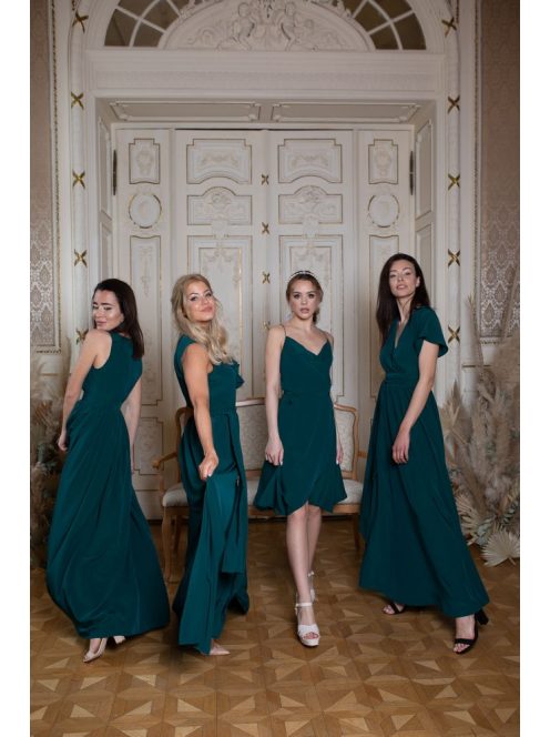 Mini šaty s preloženým dekoltom- tmavozelené