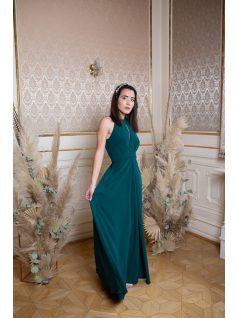 Maxi šaty s výstrihom tvare slzičky - tmavozelené