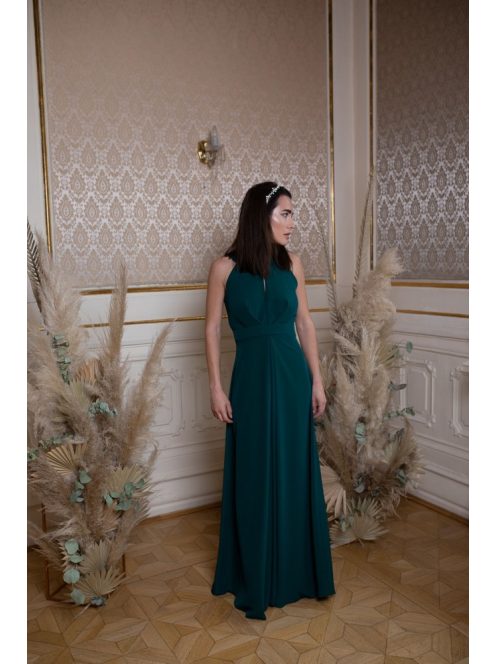 Maxi šaty s výstrihom tvare slzičky - tmavozelené