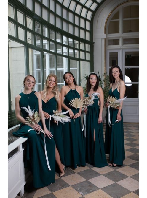 Maxi šaty s výstrihom tvare slzičky - tmavozelené