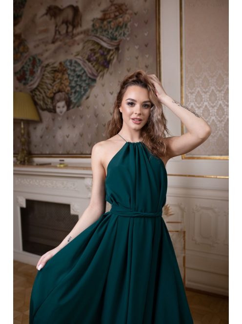 One-size mušelínové maxi šaty- tmavozelené