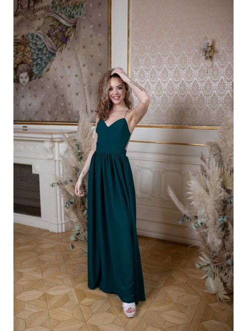 Mušelínové maxi šaty bez chrbtovej časti - tmavozelené