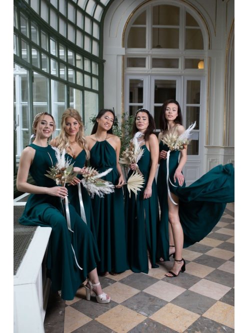 Mušelínové maxi šaty bez chrbtovej časti - tmavozelené