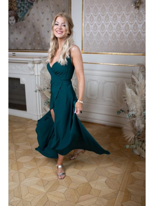 Šaty s preloženým dekoltom - tmavozelená